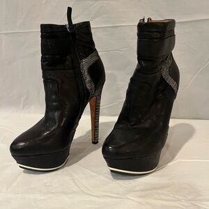 L.A.M.B. Black and Silver Heeled Boots